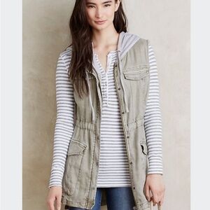 Anthropologie HEl HEl Green Gray Cargo Button Down Utility Zip Vest - Sz M